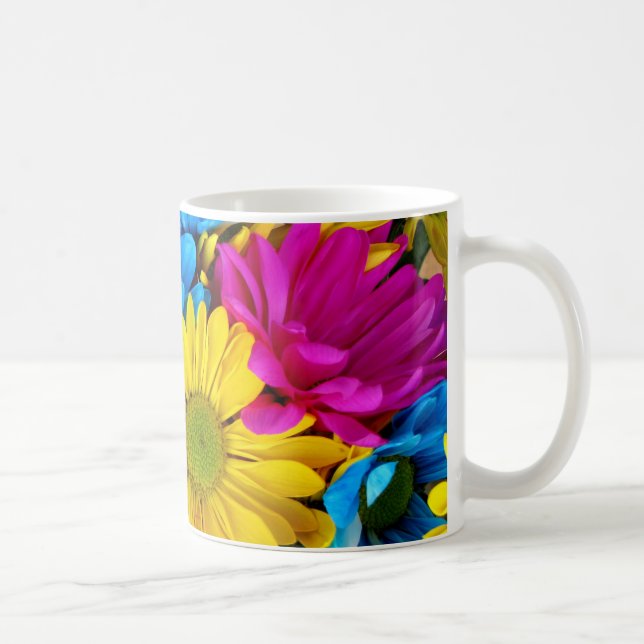 daisies colourful flower pink blue mug (Right)