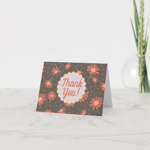 Daisies Coral Pink Brown Flower Pattern Thank You Card