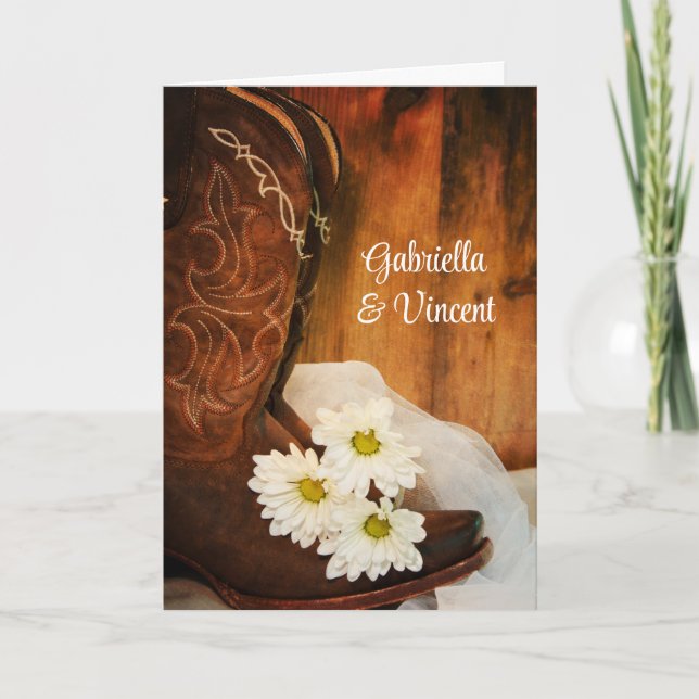 Daisies Cowboy Boots Western Wedding Invitation (Front)