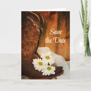 Daisies Cowboy Boots Western Wedding Save the Date Announcement