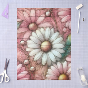 Daisies Daisy Pastel Pink White Floral Decoupage Tissue Paper