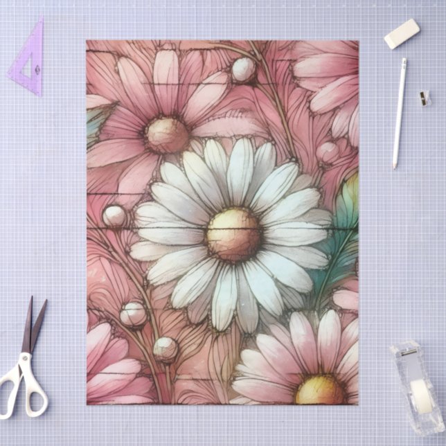 Daisies Daisy Pastel Pink White Floral Decoupage Tissue Paper (Craft)