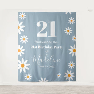 Daisies Dusty blue Birthday Banner Backdrop Tapestry