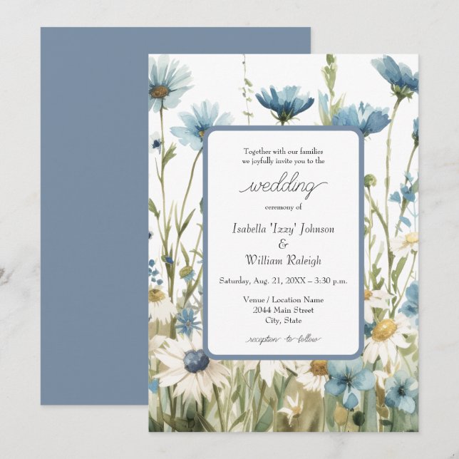 Daisies & Faded Denim Country Wedding Invitation (Front/Back)
