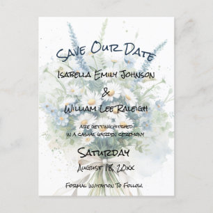 Daisies & Faded Denim Rustic Save Our Date Announcement Postcard