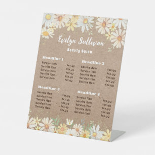 Daisies faux kraft paper Price List Pedestal Sign