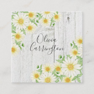 Daisies Faux Wood Personalised Name Square Business Card