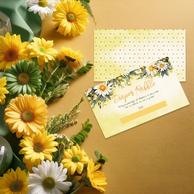 Daisies Floral Baby Shower Diaper Raffle Enclosure Card (Little Daisy Theme Yellow, White and Green Daisies Floral Baby Shower Diaper Raffle Enclosure Card)