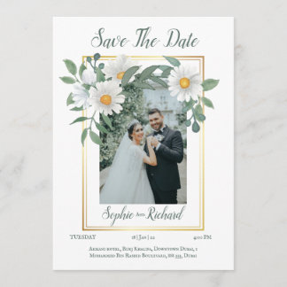 Daisies Floral Gold Wedding Save The Date Card
