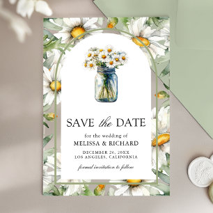 Daisies Floral Mason Jar Wedding Save the Date Acrylic Invitations