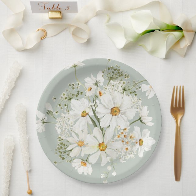 Daisies Floral Watercolor Paper Plate (Wedding)