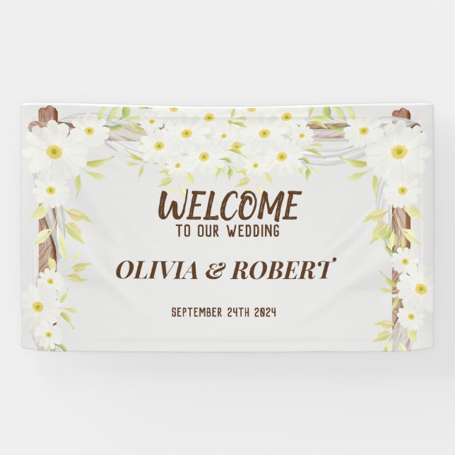 Daisies Floral welcome to our wedding party Banner (Horizontal)