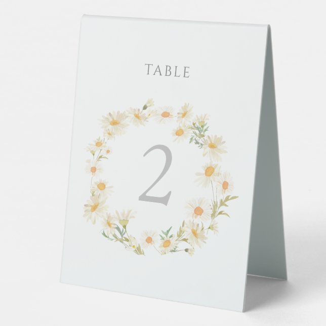 daisies floral wreath table number sign (Back)