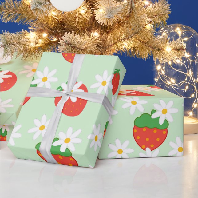 Daisies Flower Floral strawberry Pattern Xmas  Wrapping Paper (Holidays)