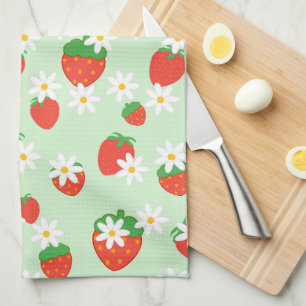 Daisies Flower sweet strawberry Pattern girly Tea Towel