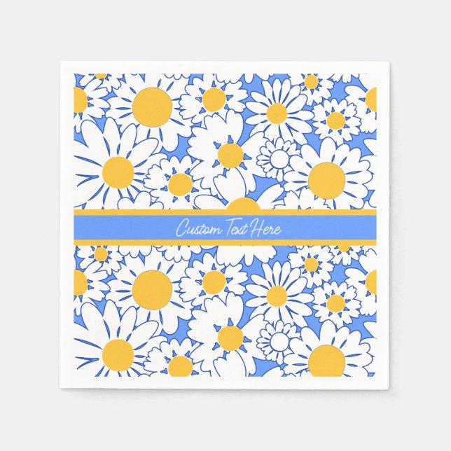 Daisies Flowers Blue White Floral Personalised Napkin (Front)