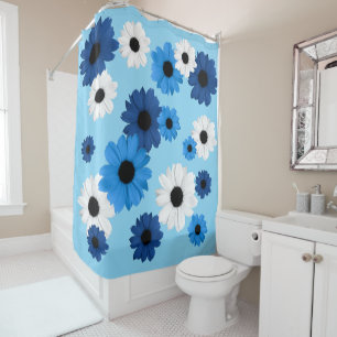Daisies / Flowers in shades of blue and white Shower Curtain