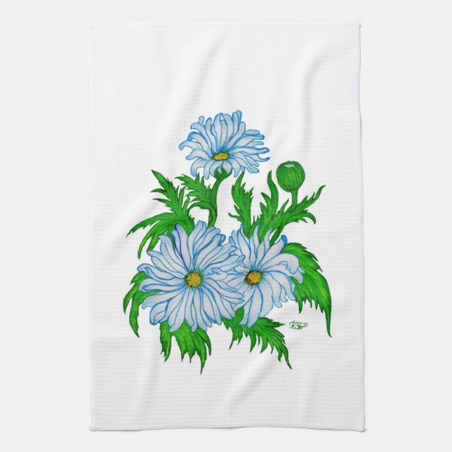 Daisies flowers tea towel (Vertical)