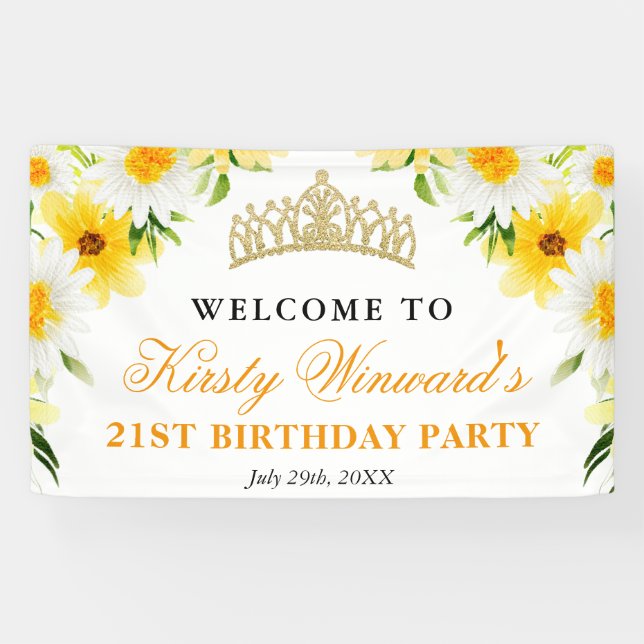 Daisies Flowers Welcome Birthday Party Banner (Horizontal)