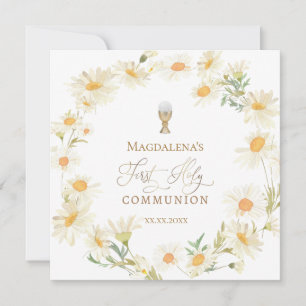 daisies flowers wreath First Holy Communion Invitation