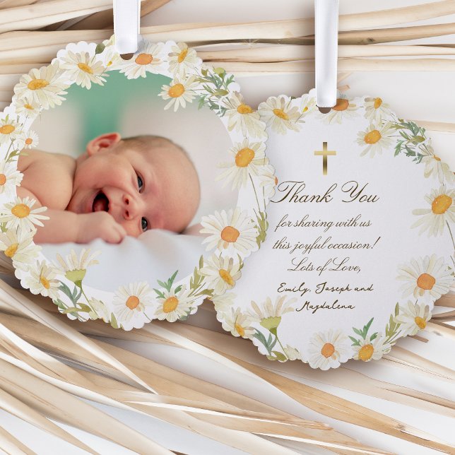 daisies frame Baptism thank you  Tree Decoration Card (Creator Uploaded)