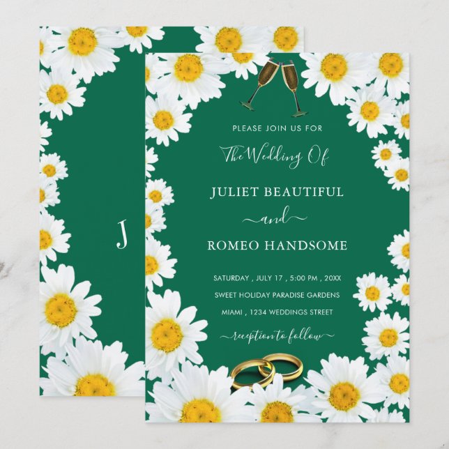 Daisies Framed Fresh Colours Wedding Invitation (Front/Back)