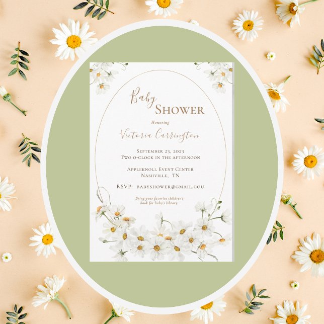 Daisies Gold Frame Floral Watercolor Baby Shower  Invitation (Creator Uploaded)