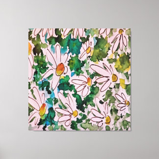Daisies, green substrate, abstraction.      canvas print
