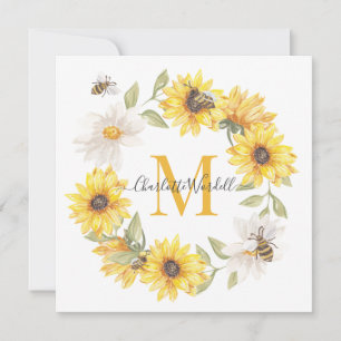 Daisies Honey Bees Monogram  Card