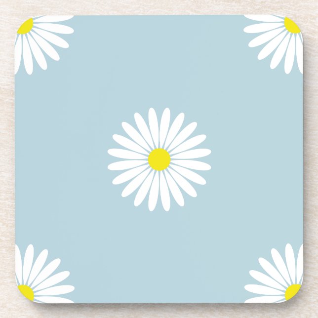 Daisies Illustrative Lg Pattern on Pale Blue Coaster (Front)