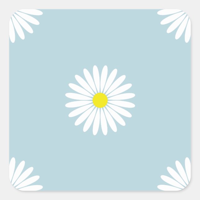 Daisies Illustrative Lg Pattern on Pale Blue Square Sticker (Front)