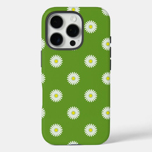 Daisies Illustrative Pattern on Green Case-Mate iPhone Case (Back)