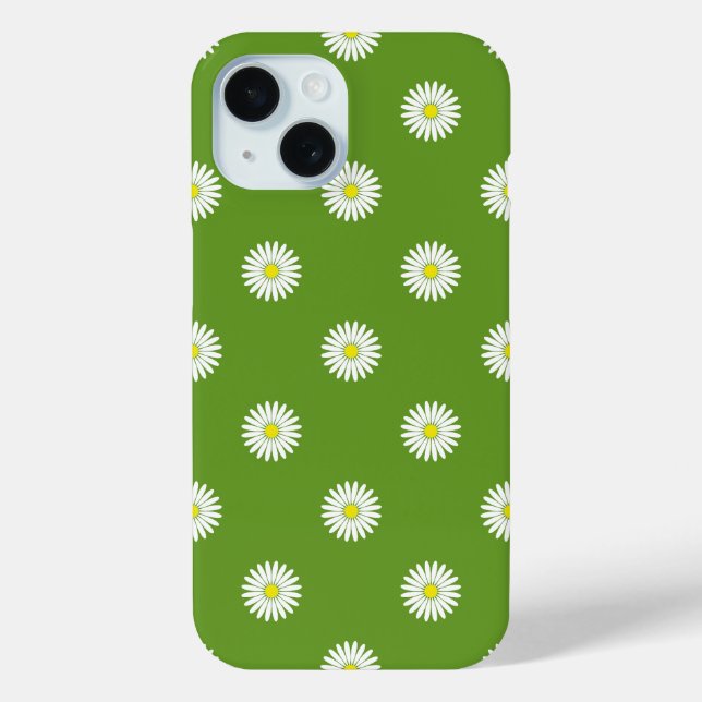 Daisies Illustrative Pattern on Green Case-Mate iPhone Case (Back)