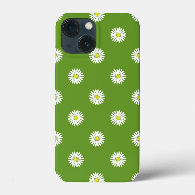 Daisies Illustrative Pattern on Green Case-Mate iPhone Case (Back)