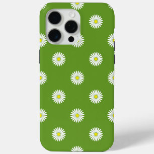 Daisies Illustrative Pattern on Green iPhone 15 Pro Max Case