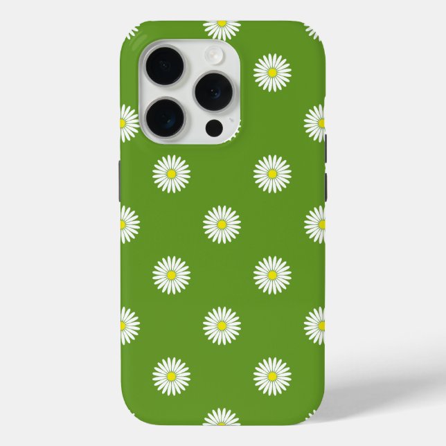 Daisies Illustrative Pattern on Green Case-Mate iPhone Case (Back)