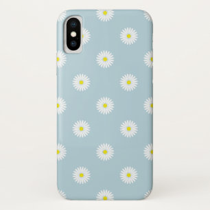 Daisies Illustrative Pattern on Pale Blue iPhone X Case