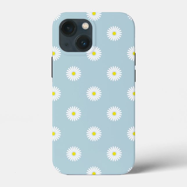 Daisies Illustrative Pattern on Pale Blue Case-Mate iPhone Case (Back)