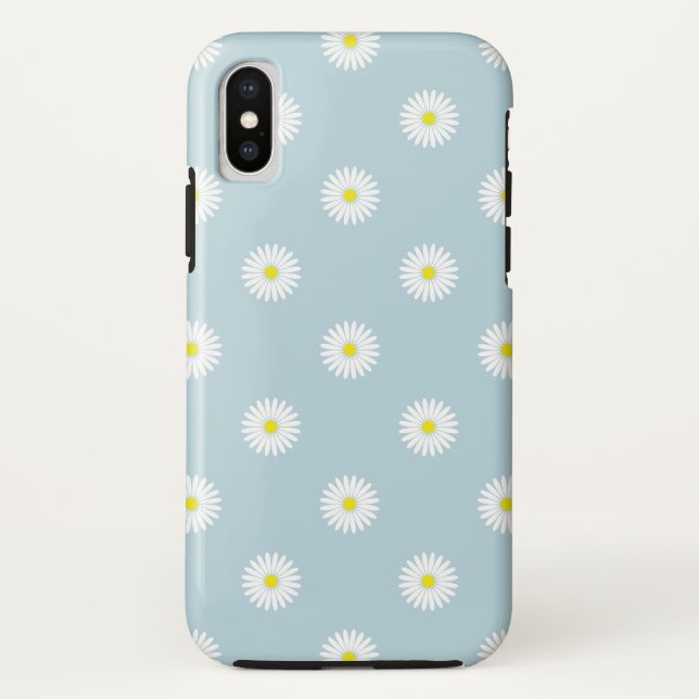 Daisies Illustrative Pattern on Pale Blue Case-Mate iPhone Case (Back)