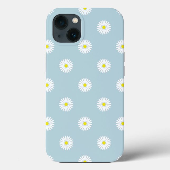 Daisies Illustrative Pattern on Pale Blue Case-Mate iPhone Case (Back)