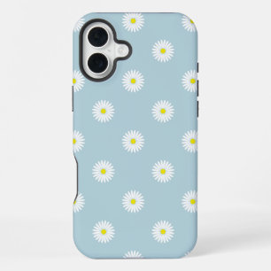 Daisies Illustrative Pattern on Pale Blue iPhone 16 Plus Case