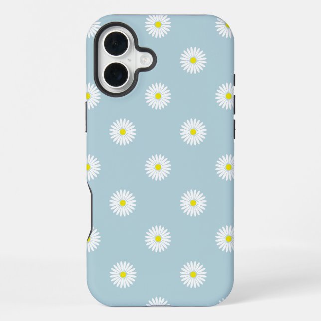 Daisies Illustrative Pattern on Pale Blue iPhone Case (Back)