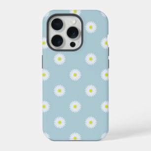 Daisies Illustrative Pattern on Pale Blue iPhone 15 Pro Case