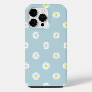 Daisies Illustrative Pattern on Pale Blue iPhone 14 Pro Max Case