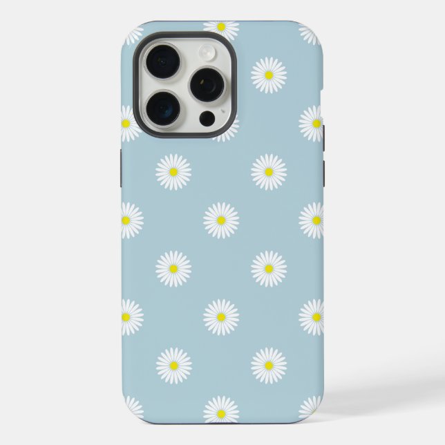Daisies Illustrative Pattern on Pale Blue iPhone Case (Back)