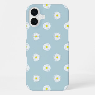 Daisies Illustrative Pattern on Pale Blue iPhone 16 Plus Case