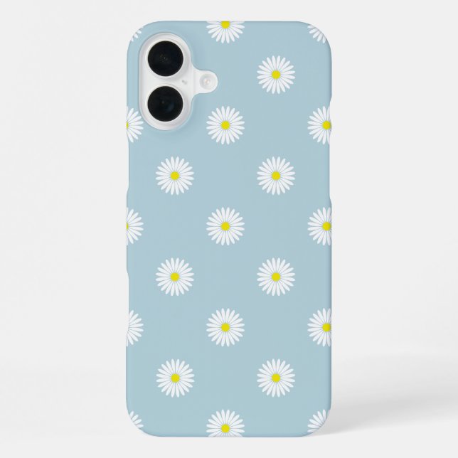 Daisies Illustrative Pattern on Pale Blue iPhone Case (Back)