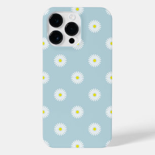 Daisies Illustrative Pattern on Pale Blue iPhone 14 Pro Max Case
