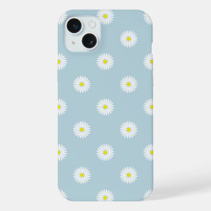 Daisies Illustrative Pattern on Pale Blue iPhone 15 Plus Case