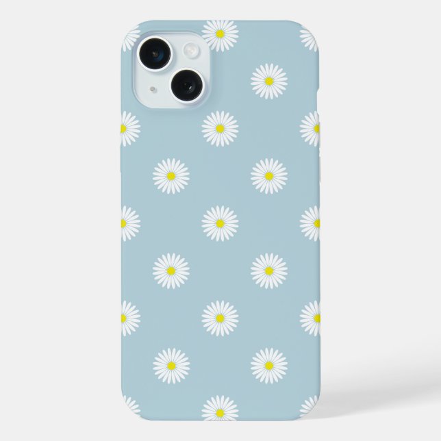Daisies Illustrative Pattern on Pale Blue iPhone Case (Back)